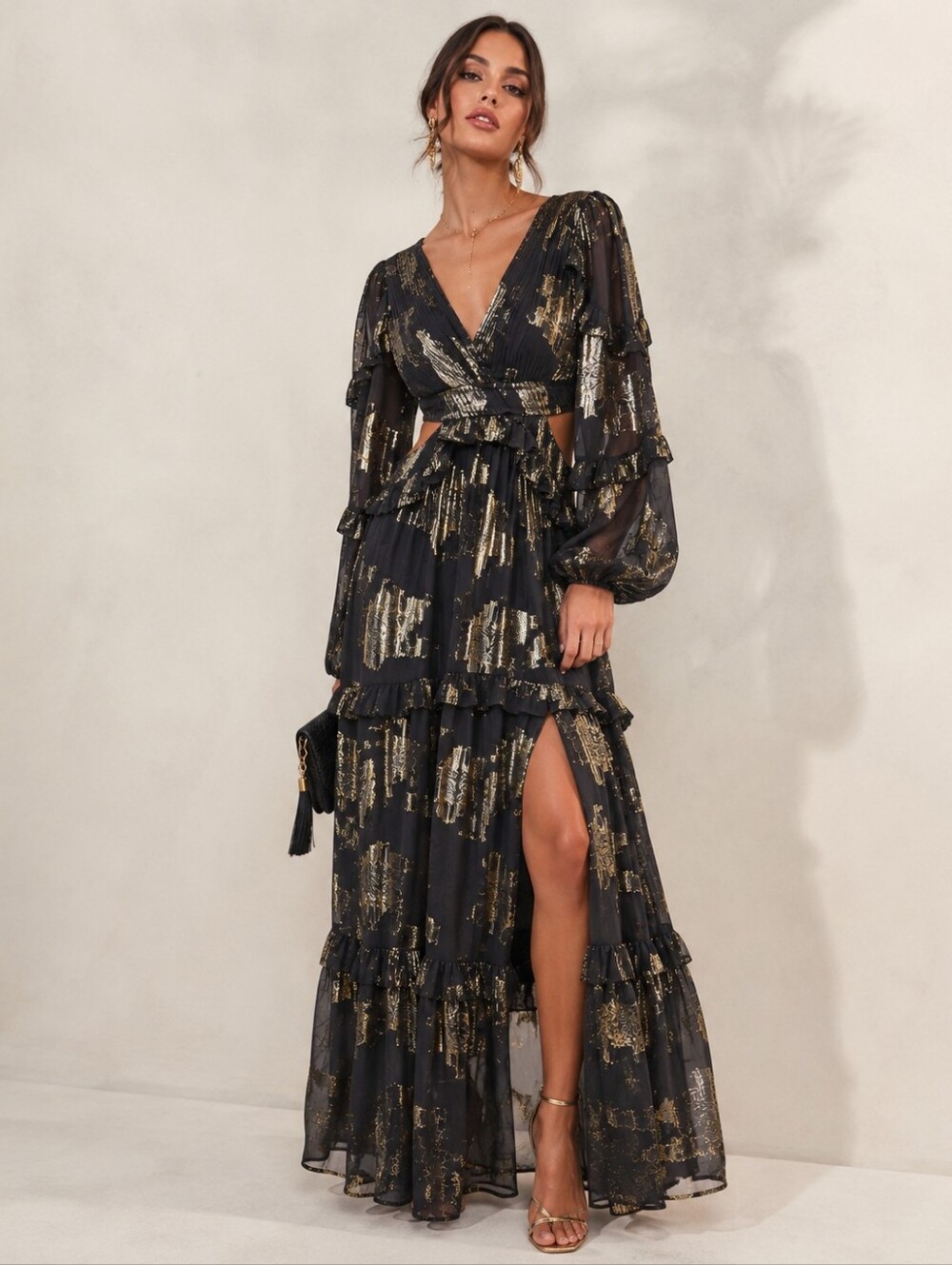 ASOS DESIGN Metallic Gold Foil Cut Out Maxi Dress NWT Size 4
